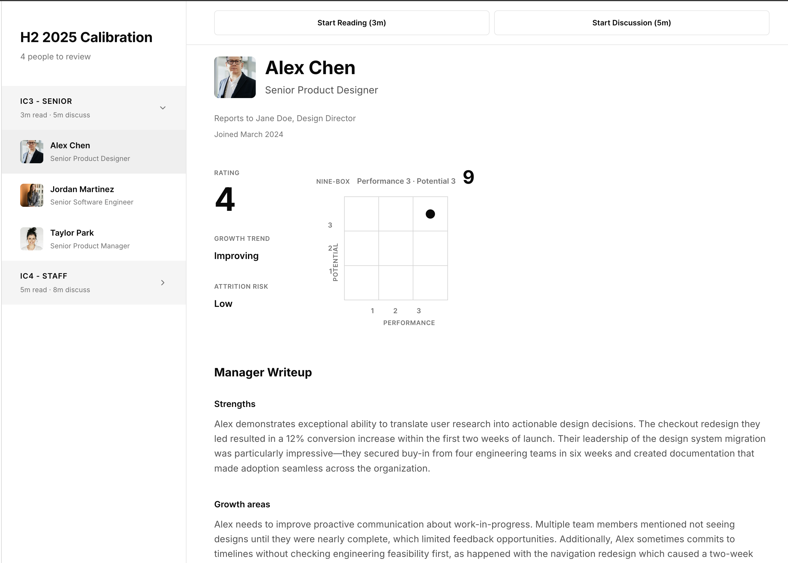Calibration interface with 9-box grid